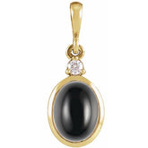 14K Yellow Gold 12x10 mm Natural Black Onyx & .03 CT Natural Diamond Cabochon Pendant