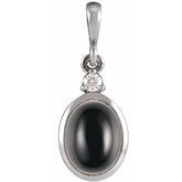 14K White Gold 12x10 mm Natural Black Onyx & .03 CT Natural Diamond Cabochon Pendant