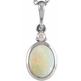 Platinum 12x10 mm Natural White Opal & .03 CT Natural Diamond Cabochon Pendant