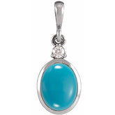 Platinum 9x7 mm Natural Turquoise & .03 CT Natural Diamond Cabochon Pendant