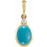 14K Yellow Gold 5x3 mm Natural Turquoise & .02 CT Natural Diamond Cabochon Pendant