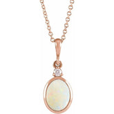 14K Rose Gold 12x10 mm Natural White Opal & .03 CT Natural Diamond 16-18" Necklace