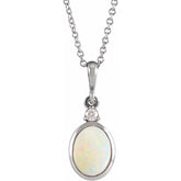 14K White Gold 12x10 mm Natural White Opal & .03 CT Natural Diamond 16-18" Necklace