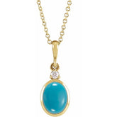 14K Yellow Gold 10x8 mm Natural Turquoise & .03 CT Natural Diamond 16-18" Necklace