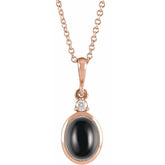14K Rose Gold 5x3 mm Natural Black Onyx & .03 CT Natural Diamond 16-18" Necklace