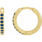 14K Yellow Gold Lab-Grown Blue Sapphire Hinged 12.5 mm Hoop Earrings