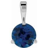 14K White Gold Lab-Grown Blue Sapphire Pendant