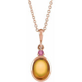 14K Rose Gold 8x6 mm Natural Citrine & Natural Pink Tourmaline 16-18" Necklace