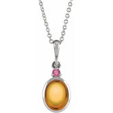 Sterling Silver 8x6 mm Natural Citrine & Natural Pink Tourmaline 16-18" Necklace