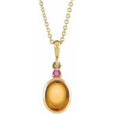 14K Yellow Gold 6x4 mm Natural Citrine & Natural Pink Tourmaline 16-18" Necklace