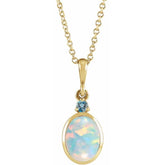 14K Yellow Gold 5x3 mm Lab-Grown White Opal & Natural London Blue Topaz 16-18" Necklace