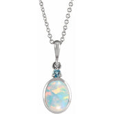14K White Gold 5x3 mm Lab-Grown White Opal & Natural London Blue Topaz 16-18" Necklace