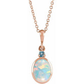 14K Rose Gold 5x3 mm Lab-Grown White Opal & Natural London Blue Topaz 16-18" Necklace