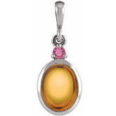 14K White Gold 5x3 mm Natural Citrine & Natural Pink Tourmaline Pendant