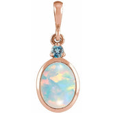 14K Rose Gold 6x4 mm Lab-Grown White Opal & Natural London Blue Topaz Pendant