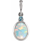 Platinum 6x4 mm Lab-Grown White Opal & Natural London Blue Topaz Pendant