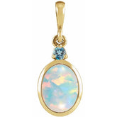 14K Yellow Gold 5x3 mm Lab-Grown White Opal & Natural London Blue Topaz Pendant