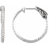 14K White Gold 3/4 CTW Lab-Grown Diamond Inside-Outside 23 mm Hinged Hoop Earrings