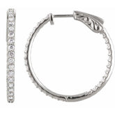 14K White Gold 1 CTW Lab-Grown Diamond Inside-Outside 26.5 mm Hinged Hoop Earrings