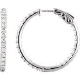 14K White Gold 2 CTW Lab Grown Diamond Inside Outside 29.5 mm Hinged Hoop Earrings