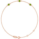 14K Rose Gold Natural Peridot Bezel-Set 3-Stone 6 1/2-7 1/2" Bracelet
