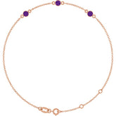 14K Rose Gold Natural Amethyst Bezel-Set 3-Stone 6 1/2-7 1/2" Bracelet