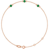 14K Rose Gold Lab-Grown Emerald Bezel-Set 3-Stone 6 1/2-7 1/2" Bracelet