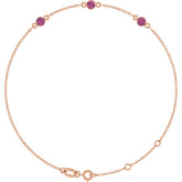 14K Rose Gold Natural Pink Tourmaline Bezel-Set 3-Stone 6 1/2-7 1/2" Bracelet