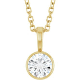 14K Yellow Gold 1/3 CT Natural Diamond Bezel-Set Solitaire 16-18" Necklace