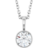 14K White Gold 1/2 CT Natural Diamond Bezel-Set Solitaire 16-18" Necklace