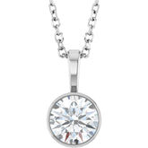 14K White Gold 5/8 CT Natural Diamond Bezel-Set Solitaire 16-18" Necklace