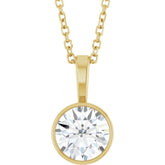 14K Yellow Gold 9/10 CT Natural Diamond Bezel-Set Solitaire 16-18" Necklace