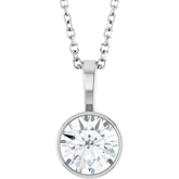 14K White Gold 9/10 CT Natural Diamond Bezel-Set Solitaire 16-18" Necklace