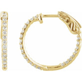 14K Yellow Gold 1 CTW Natural Diamond Inside-Outside 26.5 mm Hinged Hoop Earrings