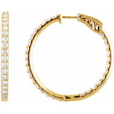 14K Yellow Gold 3 CTW Natural Diamond Inside-Outside 34.5 mm Hinged Hoop Earrings