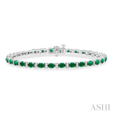 4X3 MM Oval Cut Emerald and 1/3 Ctw Round Cut Diamond Precious Bracelet in 14K White Gold