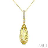16X6 MM Pear Shape Lemon Quartz and 1/20 Ctw Round Cut Diamond Semi-Precious Pendant With Chain in 10K Yellow Gold