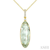 22X8 MM Oval Shape Green Amethyst and 1/20 Ctw Round Cut Diamond Semi-Precious Pendant With Chain in 14K Yellow Gold