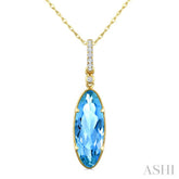 16X6 MM Oval Shape Blue Topaz and 1/20 Ctw Round Cut Diamond Semi-Precious Pendant With Chain in 10K Yellow Gold