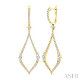 1 3/8 Ctw Elongated Open Window Marquise Shape Dangler Round Cut Diamond Fashion Earrings in 14K Yellow Gold
