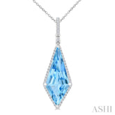 22X9 MM Kite Shape Blue Topaz and 1/4 Ctw Round Cut Diamond Semi-Precious Pendant With Chain in 14K White Gold