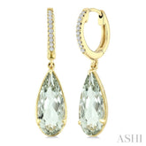 12X5 MM Pear Shape Green Amethyst and 1/10 Ctw Round Cut Diamond Semi-Precious Earrings in 10K Yellow Gold