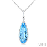 22X8 MM Pear Shape Blue Topaz and 1/4 Ctw Round Cut Diamond Semi-Precious Pendant With Chain in 14K White Gold