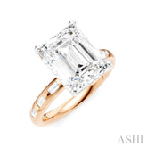 1/3 Ctw Emerald Shape Baguette and Round Cut Diamond Semi-Mount Engagement Ring in 14K Rose and White Gold