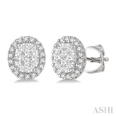 1/3 Ctw Oval Shape Lovebright Round Cut Diamond Stud Earrings in 14K White Gold