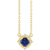 14K Yellow Gold Lab-Grown Blue Sapphire & .04 CTW Natural Diamond Halo-Style 18" Necklace
