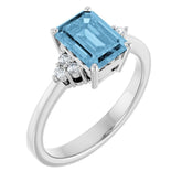 Sterling Silver Natural Sky Blue Topaz and 1/10 CTW Lab-Grown Diamond Ring