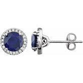 14K White Gold Lab-Grown Blue Sapphire & 1/8 CTW Natural Diamond Earrings