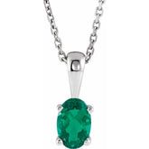 Sterling Silver Lab-Grown Emerald 16-18" Necklace