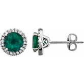 Sterling Silver Lab-Grown Emerald & 1/8 CTW Lab-Grown Diamond Earrings